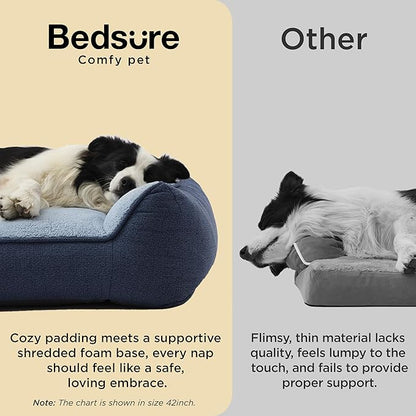Bedsure SupportMax XL Plus Orthopedic Dog Beds Large Sized Dog - Extra Thick Supportive Dogs Couch with Waterproof Washable Cover, Jumbo Comfort Pet Sofa with Soft Sherpa and Nonskid Bottom, Blue, 48"