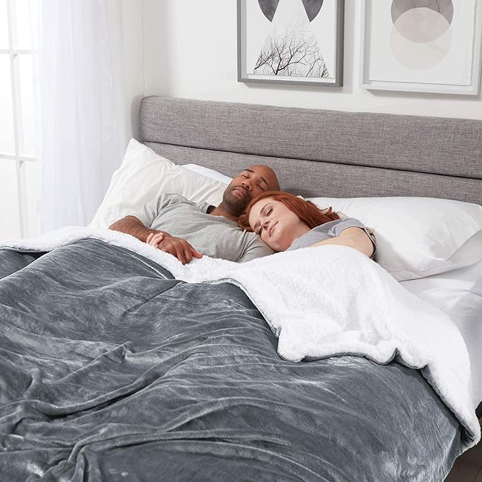 Genteele Sherpa Throw Blanket Super Soft Reversible Ultra Luxurious Plush Blanket, 60 x 70 inches, Gray/White