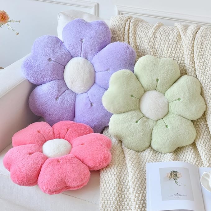 Flower Pillow, Flower Shaped Pillow Decorative Throw Pillows for Bed Couch, Cute Daisy Pillow Dorm Decor Floor Seating Cushion (Light Purple, 15 Inches)