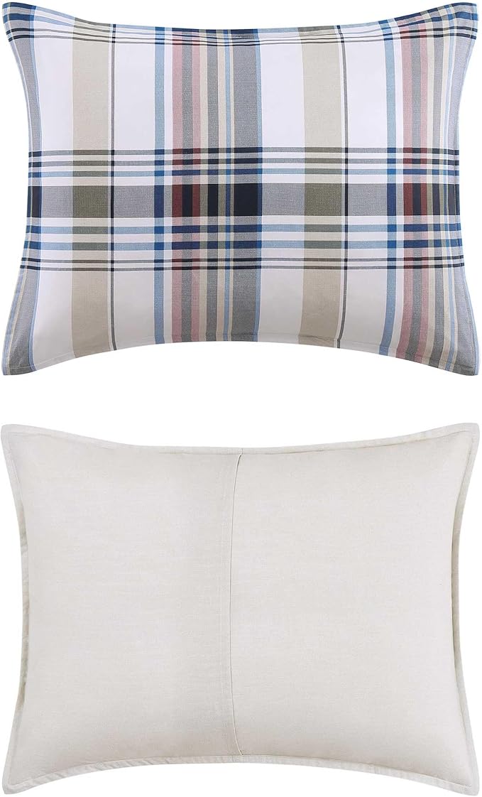 Tommy Hilfiger - King Comforter Set, Cotton Textured Bedding with Matching Shams, Medium Weight Bed Set, Oeko-TEX Certified (Waterbury Plaid Blue)