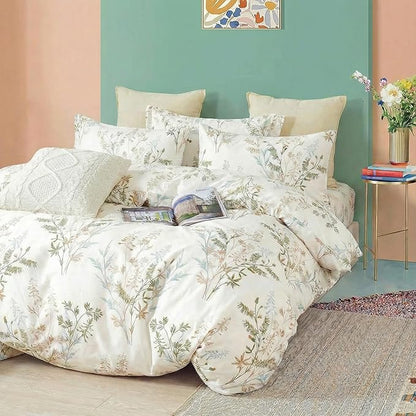 100% Cotton Comforter King Size – 3 Piece Botanical Printed Bed Comforter Set with Pillowcases, Soft Lightweight All Season Bedding Set, Cottagecore Aesthetic Natural Floral Bedding