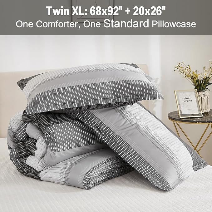 Litanika Twin XL Comforter Set Dark Grey - 2 Pieces Gray Twin Extra Long Size Lightweight Bedding Set, All Season Down Alternative Comforter