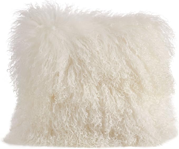 SARO LIFESTYLE Mongolian Lamb Fur Poly Filled Throw Pillow