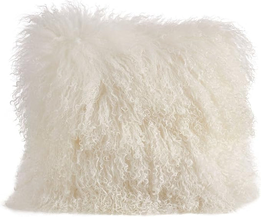 SARO LIFESTYLE Mongolian Lamb Fur Poly Filled Throw Pillow