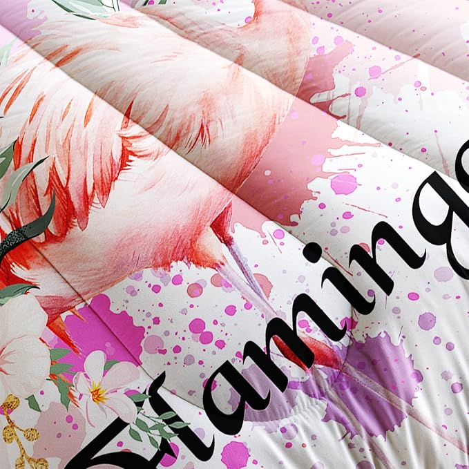 HOSIMA Flamingo Comforter,Pink Flamingo Wearing a Crown Love and Romantic Animal Artwork Room Decor,Twin Bedding Sets for Girls Women,Colorful Ink Floral Bedding Set with 2 Pillowcases.