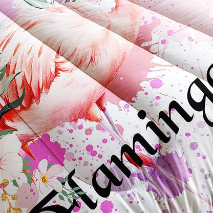 HOSIMA Flamingo Comforter,Pink Flamingo Wearing a Crown Love and Romantic Animal Artwork Room Decor,Twin Bedding Sets for Girls Women,Colorful Ink Floral Bedding Set with 2 Pillowcases.