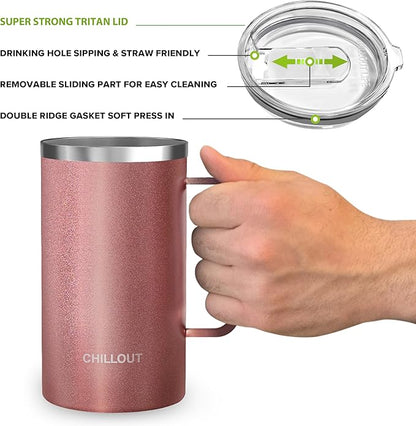 CHILLOUT LIFE Stainless Steel 20 oz Vacuum Insulated Coffee Mug with Handle and Lid, Large Thermal Camping Coffee Mug Cup with Durable Sliding Lid for Men & Women, Keeps your Beverages Hot/Cold