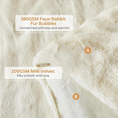 Tokokimo Fluffy Fleece Queen Size Comforter Set, Ultra Soft Reversible Heavyweight Fleece Bedding, Extra Warm Winter Comforter with 2 Pillow Cases, All Season Fuzzy Comforter Set, Beige