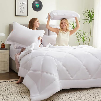 Joiedomi Full Size Comforter Set with Sheets White, 7 Pieces Full Size Bed Set with 1 Down Alternative Comforter, 1 Flat Sheet, 1 Fitted Sheet, 2 Pillowcases and 2 Pillow Shams, Bed in a Bag