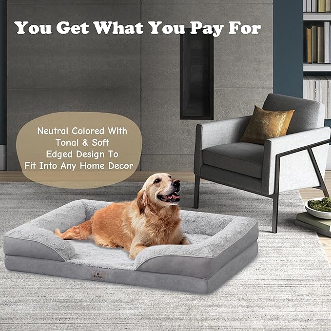 XL Orthopedic Dog Beds Large Sized Dog - Washable Large Dog Cat Bed Waterproof, Comfort Dogs Couch Sofa with Washable Removable Cover, Pet Bed with Nonskid Bottom, Light Grey, 42"
