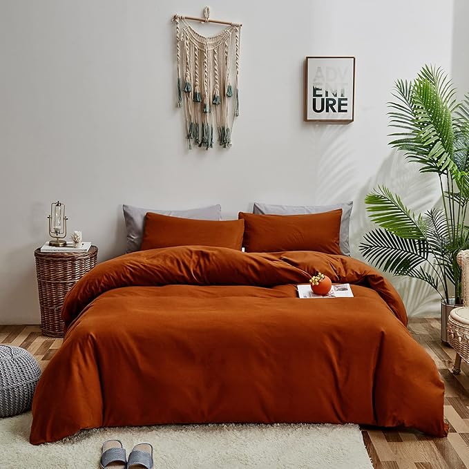 KAREVER Burnt Orange Comforter Queen Rust Bedding Set Reddish Caramel Color Terracotta Comforter 3 Pieces Women Lightweight Burnt Orange Queen Blanket Bed Comforter Set Durable