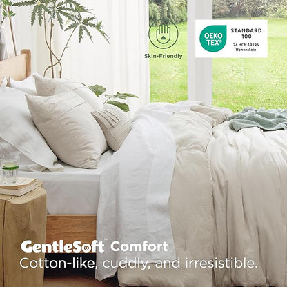 Bedsure Beige Oversized Queen Comforter Set - 4 Pieces Pinch Pleat Bed Set, Down Alternative Bedding Sets for All Season, 1 Comforter, 2 Pillowcases, 1 Decorative Pillow