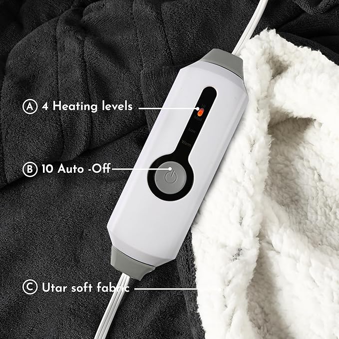 Electric Heated Blanket 90"x100" King Size Microplush Cover Blanket, 4 Heat Settings & 10 Hours Auto Off, Cozy & Warm for All Night, Machine Washable, Iron Grey