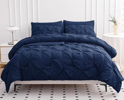 LANE LINEN Queen Comforter - Set of 7 Piece - Pintuck Stitch Design Bedding with 1 Comforter, 1 Flat Sheet, 1 Fitted Sheet, 2 Pillowcases & 2 Shams - Soft, Warm & Cozy Bedding Collection – Navy Blue | Cozy bedding, Breathable comfort, Light all season,...