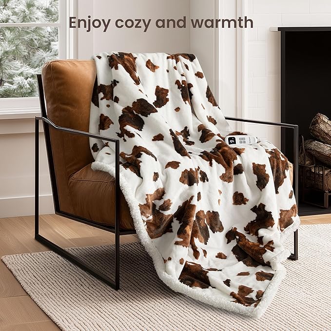 Heated Blanket Throw Blanket - Fast Heating Electric Blanket, Soft Flannel Heated Throw with 10 Time Settings,10 Heating Settings, Warm Gifts for Women & Mom & Grandma(50"x60"Brown Highland)