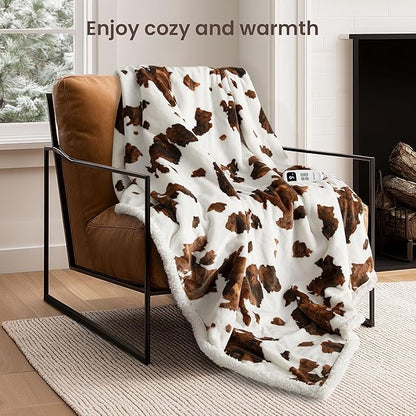 Heated Blanket Throw Blanket - Fast Heating Electric Blanket, Soft Flannel Heated Throw with 10 Time Settings,10 Heating Settings, Warm Gifts for Women & Mom & Grandma(50"x60"Brown Highland)