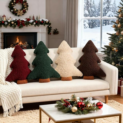Artmag Christmas Pillows, Decorative Christmas Tree Pillow Stuffed Tree Shaped Plush Pillow for Holiday Party Sofa Living Room Decoration (15.5" x 14.5", Green)