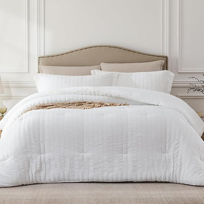 White King Comforter Set - 3 Pieces Seersucker Lightweight Bedding Comforter Sets - All Seasons Cozy Modern Bed Sets for Women Men