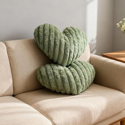 2 Pcs Sage Green Heart Throw Pillows, 16 Inch Soft Fluffy Heart-Shaped Comfort Pillows with Calming Texture, Hug Pressure for Relaxing Moments, Ideal for Sofa, Reading, and Naps (Sage Green)