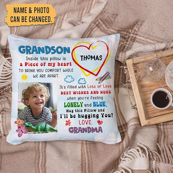 Hyturtle Personalized Grandson Pillow (Insert Included) Gifts from Grandma - Birthday Graduation for Grandson - Custom Name Sofa Couch Cushion Home Decor Pillow