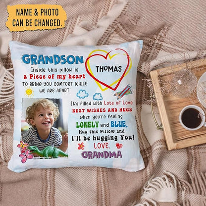 Hyturtle Personalized Grandson Pillow (Insert Included) Gifts from Grandma - Birthday Graduation for Grandson - Custom Name Sofa Couch Cushion Home Decor Pillow