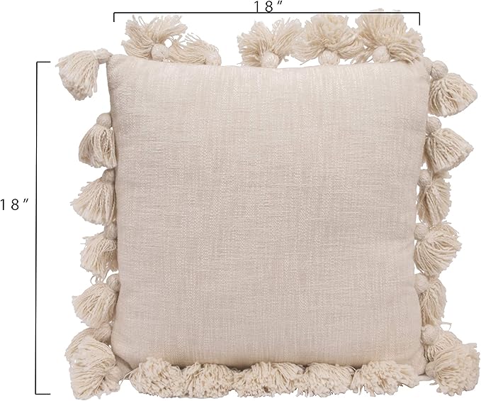 Creative Co-Op Woven Cotton Slub Pillow with Tassels, Cream