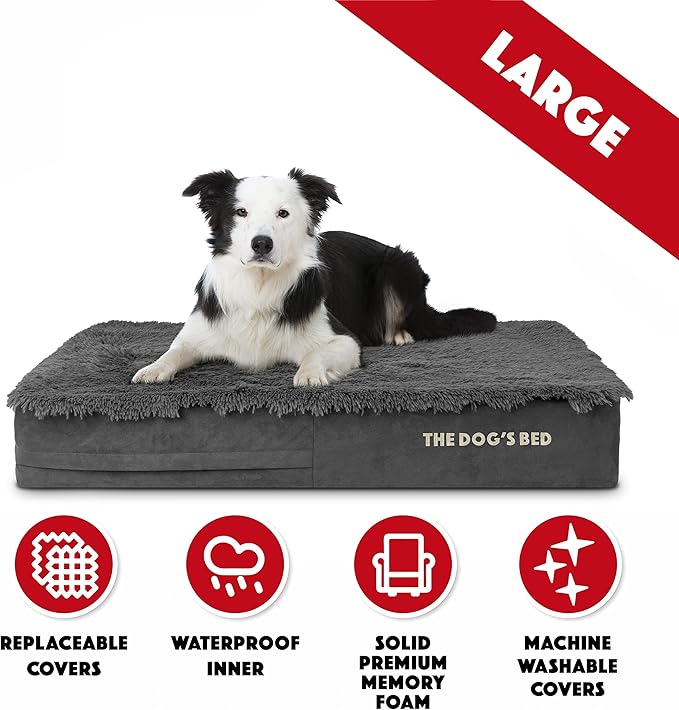 The Dog’s Bed Orthopedic Memory Foam Dog Bed Mattress, Fur Fabric, Grey Fur, L, 6-Inch