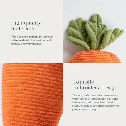 Phantoscope Fruit Shaped Pillows Series Happy Easter Carrot Shaped Pillow Fun Home Decor of Fruit Themed Cushion Corduroy Carrot with Leaves Decorative Pillow for Couch Bed, Orange, 22 x 10 inches