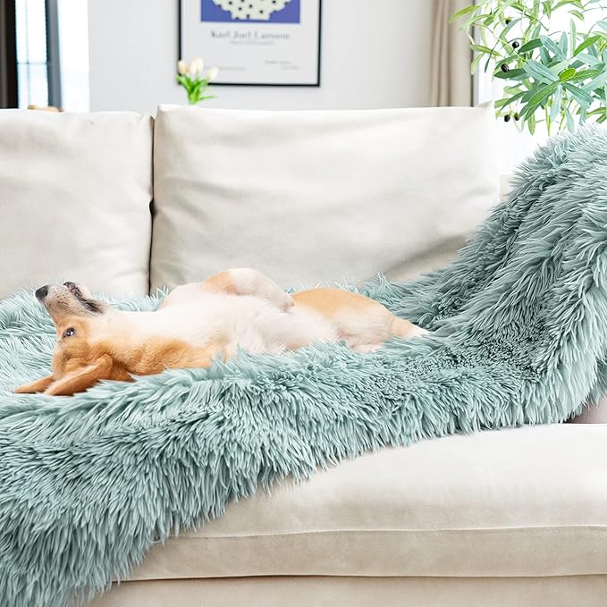 JONIYEAR Decorative 2.8" Long Hair Soft Fuzzy Faux Fur Throw Blanket 50" x 60",Luxury Reversible Fluffy Blankets for Couch Sofa Chair,Lightweight Accent Cozy Plush Thick Warm Shaggy Furry Blanket,Aqua