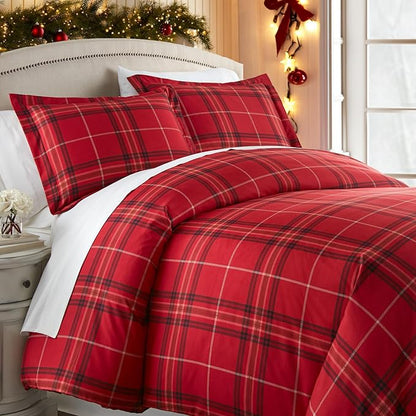 Southshore Fine Living, Inc. Vilano Plaid Collection - Red King Size Comforter Set, Premium Bedding, All-Season Down Alternative, Soft Coverlet, Oversized 3-Piece California King Comforter Set, Red