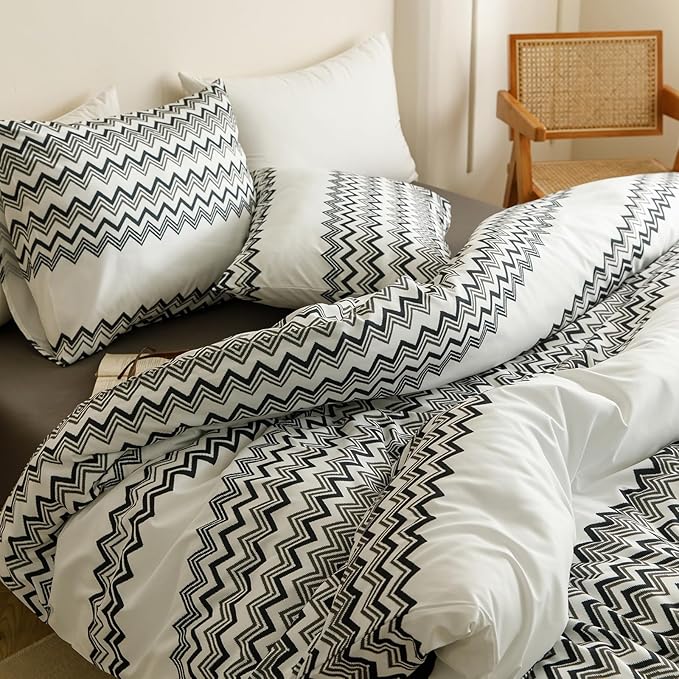 Cottonight Black Striped Comforter Set King Aztec Boho White Black Bedding Comforter Set King Modern Rustic Blanket Quilts Farmhouse Tribal Soft Breathable Comforter Set Women Men