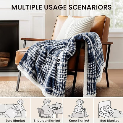 Heated Blanket Electric Throw-50''x60''Ultra Soft Cozy Plaid Flannel Fast Heating Electric Blanket with 10 Heat Levels & 10 Hours Auto Off, ETL Certified, Keep Warm in Couch Bed Office(Navy)