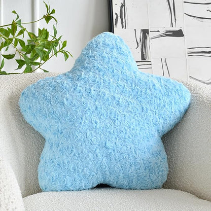Star Pillow, 19.7" Star Shaped Plush Pillow for Couch Bed Sofa, Cute Decorative Throw Pillows with Soft Faux Fur Room Decor for Bedroom Living Room (Blue)