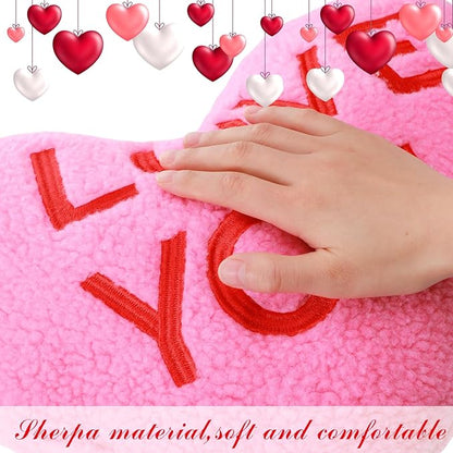 3 Pieces Sherpa Valentine‘s Day Heart Shaped Decorative Throw Pillow Red Pink Fluffy Love Decorative Cute Throw Pillows Aesthetic Coquette Room Decor for Gift Bed Sofa Couch (Printed Heart)