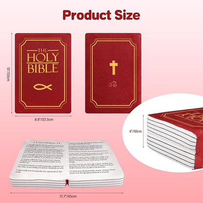 Bible Pillow Book Plush That Opens, Cozy Faith Bible Plushies, for Kids Adults Christian Gifts, Decoration for Bedrooms, Living Rooms (Red)