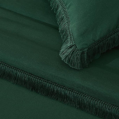 Andency Comforter Oversized King Dark Green 120x98, 3 Pieces Boho Winter Lightweight Bedding Comforter Sets, All Season Tassel Bed Set (1 Comforter & 2 Pillowcases)