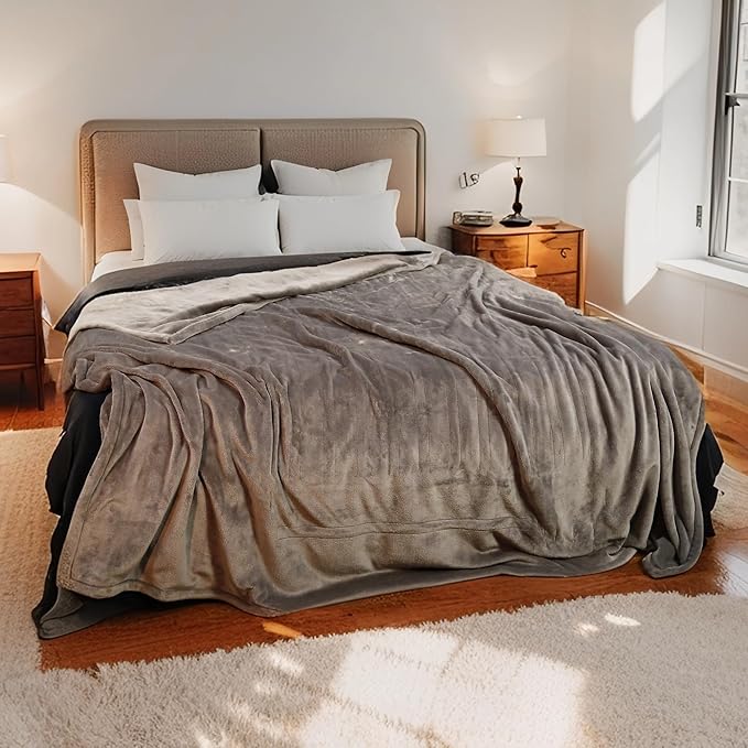 Electric Heated Blanket 72"x84" Full Size Flannel Heated Blanket, Cozy & Warm for All Night, 5 Heat Settings & 10 Hours Auto Off, Machine Washable, Light Grey