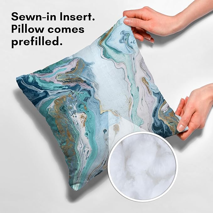 Americanflat 14x14 Throw Pillow with Sewn-in Insert - All-in-One Decorative Pillows - No Cover Needed - Soft and Durable Cushion for Bed or Sofa - Polyester - Blue and White