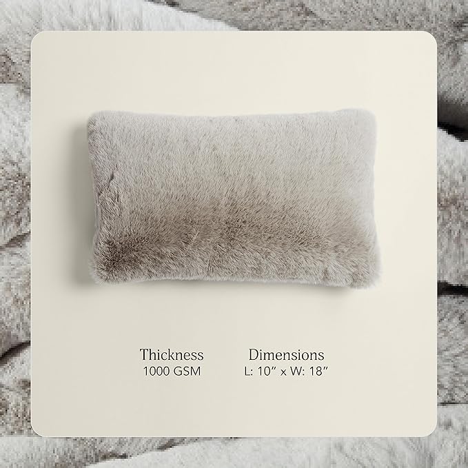 UnHide Squish Lumbar Pillow - Faux Fur Pillow - Extra Soft Throw Pillow - Rectangular Shaped, Polyester Fill - Machine Washable - Perfect for Living Room Or Bedroom - 10” x 18” - Greige
