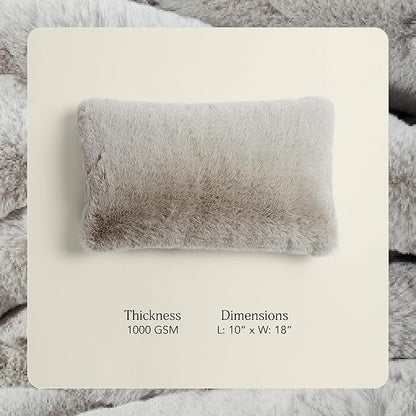 UnHide Squish Lumbar Pillow - Faux Fur Pillow - Extra Soft Throw Pillow - Rectangular Shaped, Polyester Fill - Machine Washable - Perfect for Living Room Or Bedroom - 10” x 18” - Greige