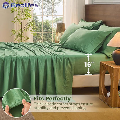 Bedlifes 100% French Pure Linen Sheets California King Size Breathable and Cooling Flax Sheet Set Soft Durable and Moisture Wicking 16 Inch Deep Pocket-4 Piece(Cal King,Sage Green)