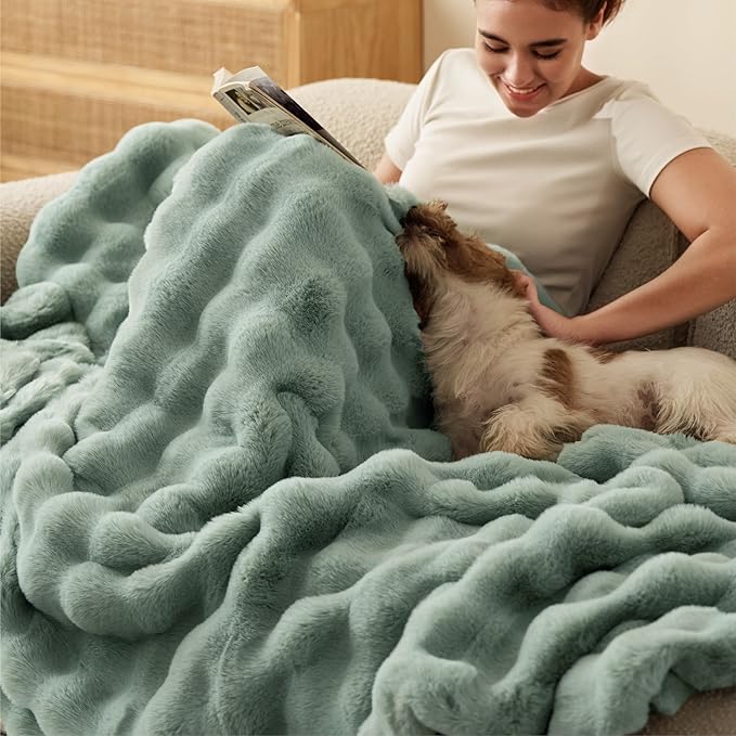 Bedsure GentleSoft Fluffy Fuzzy Sage Green Throw Blanket, Soft Cozy Fleece Faux Fur Blanket for Couch, Spring Green Decor Minky Velvet Bed Cover, Thick Warm Plush Women Men Birthday Gifts