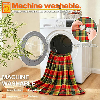Electric Blanket Heated Throw, Soft Flannel 50"x60" Plaid Heating Blanket with 8 Hours Auto Off 10 Fast Heating Levels Machine Washable Sherpa Heated Blanket with Overheating Protection