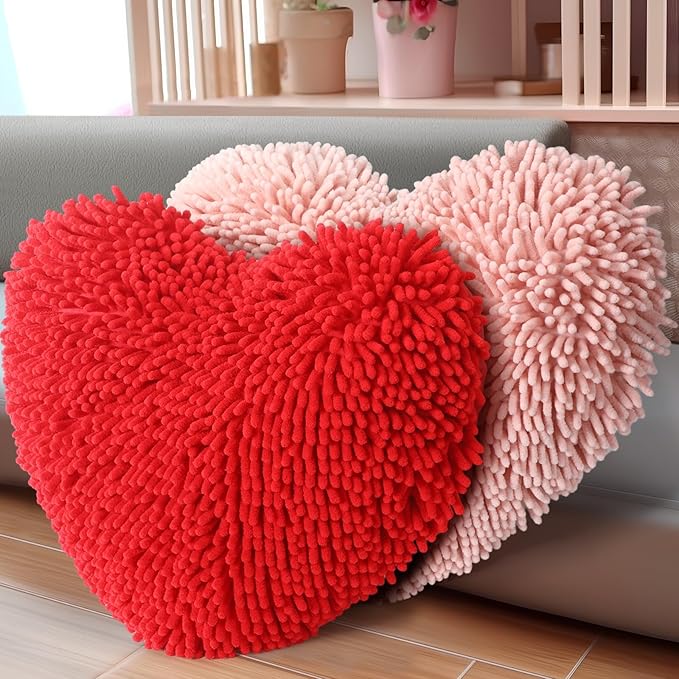 Barydat 2 Set 17 Inch Red Heart Shaped Pillows Valentines Heart Throw Pillows Decorations for Valentine Gift Living Room Sofa Office Sofa Cars Chairs (Red,Pink)