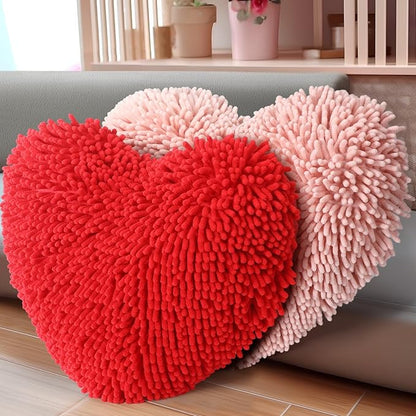 Barydat 2 Set 17 Inch Red Heart Shaped Pillows Valentines Heart Throw Pillows Decorations for Valentine Gift Living Room Sofa Office Sofa Cars Chairs (Red,Pink)