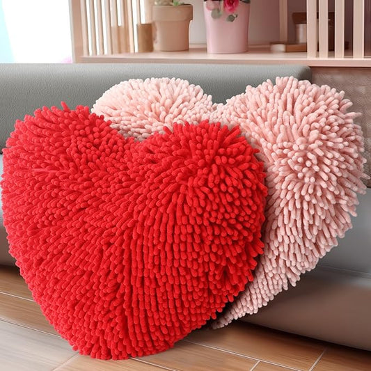 Barydat 2 Set 17 Inch Red Heart Shaped Pillows Valentines Heart Throw Pillows Decorations for Valentine Gift Living Room Sofa Office Sofa Cars Chairs (Red,Pink)