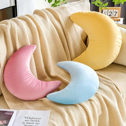 Yellow Moon Pillow, 14.9" Cute Soft Velvet Half Moon Shape Plush Decorative Throw Pillows Cushions Room Decor for Couch Bedroom Living Room