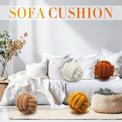 4 Pcs Knot Pillow Ball Soft Sherpa Throw Pillow 8.6'' Decorative Round Accent Pillows Aesthetic Decor Handmade Cushion for Home Couch Bed Sofa Chair(Warm)