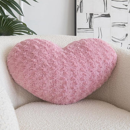 Heart Pillow, Soft Heart Shaped Pillow with Room Decorative Throw Pillows for Bed Couch Chair Sofa, Heart Shaped Cute Throw Pillow Cushion for Bedroom Living Room (Grey Pink, Large 19.6" x 15.7")