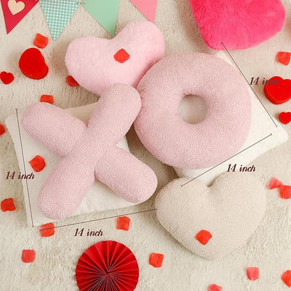 EastTree XO Pillows, Valentines Love XO Shaped Pillow, Pink Throw Pillows, Love Pillow Gifts, Ultra Soft Teddy Fleece Wedding Pillows, Women Girls Kid Room Decor, Valentine's Day Decor 14x14 Inch